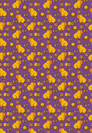 Capybara With Oranges Leaves Purple
