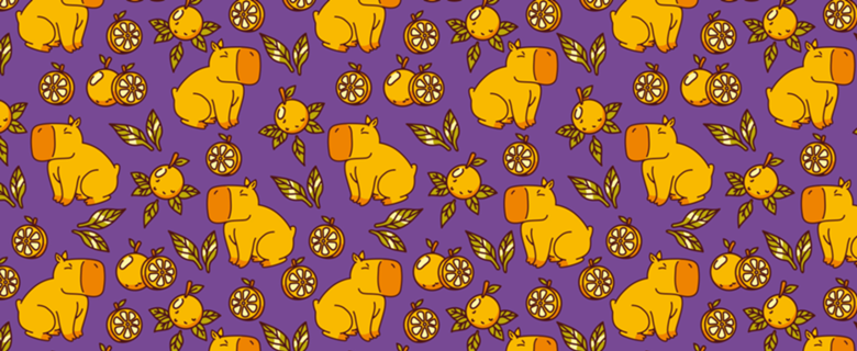 Capybara With Oranges Leaves Purple