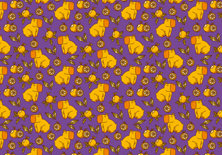 Capybara With Oranges Leaves Purple