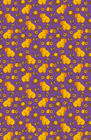 Capybara With Oranges Leaves Purple