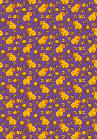 Capybara With Oranges Leaves Purple