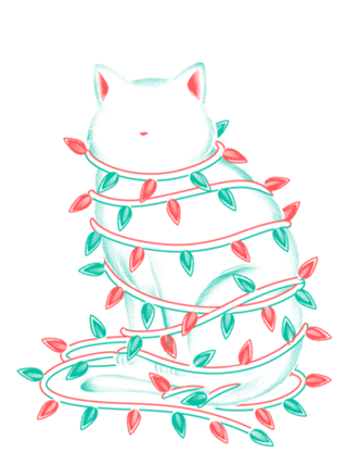 Black Cat Tangled Up on Christmas Lights