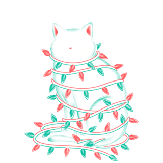 Black Cat Tangled Up on Christmas Lights