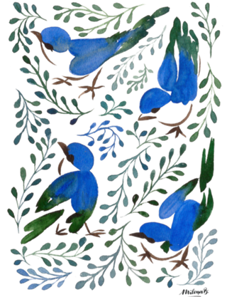Passarinhos - azul e verde