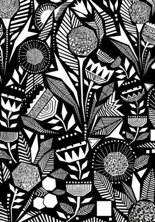 African Tribal, Black & White Abstract Drawing