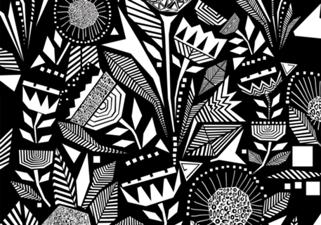 African Tribal, Black & White Abstract Drawing