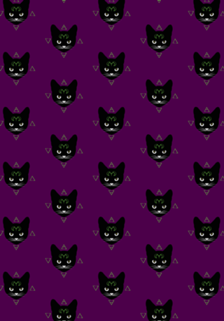 Gatos pretos em roxo