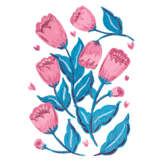 Flores Rosa e Folhas Azuis