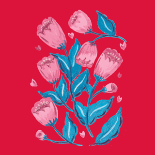 Flores Rosa e Folhas Azuis