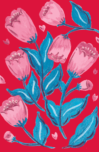 Flores Rosa e Folhas Azuis