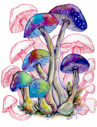 Aquarela Cogumelos Espaciais