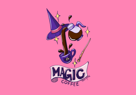 Arte fofa de café com tema de bruxa