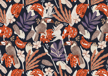 Abstract toucans in the dark jungle