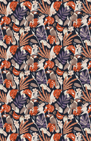 Abstract toucans in the dark jungle