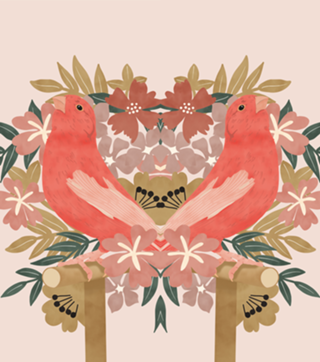 Pink bird with flowers