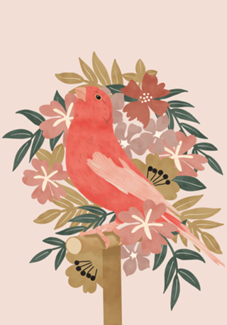 Pink bird with flowers