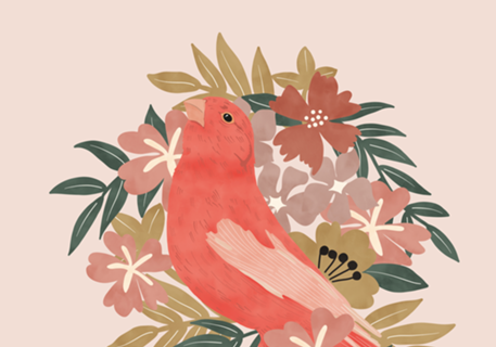 Pink bird with flowers