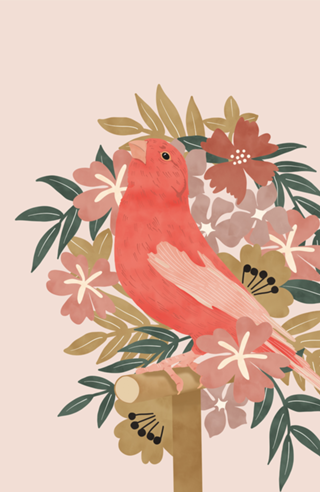 Pink bird with flowers