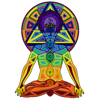 Homem 7 chakras colorido, meditação