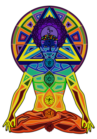 Homem 7 chakras colorido, meditação