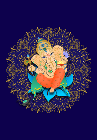 Ganesha com Mandala Azul e Dourada