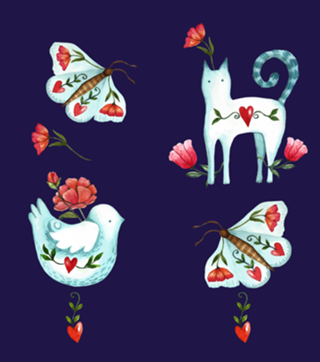 Gato & Passarinho Porcelana