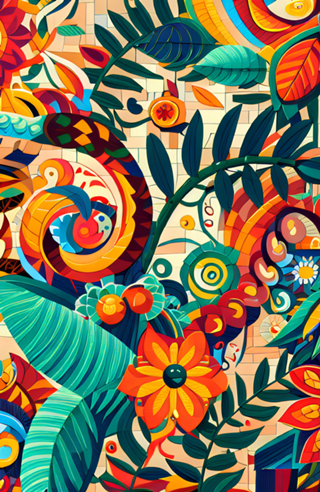 Flores e folhas coloridas
