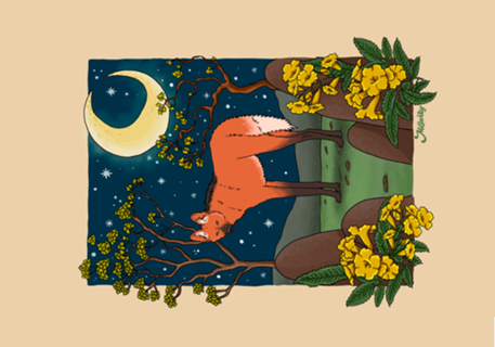 Lobo Guará e a flor de ipê - Animais Brasileiros