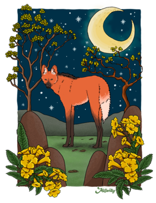 Lobo Guará e a flor de ipê - Animais Brasileiros