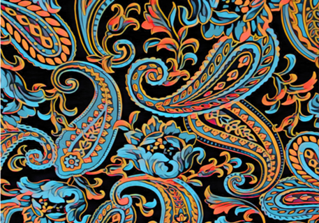 Sky Blue and Autumn Orange Vintage Paisley