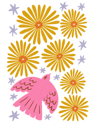Pássaro e Flores coloridas