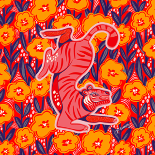 Tigre Rosa e papoulas