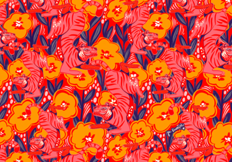 Tigre Rosa e papoulas