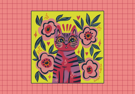 Cool cat com Flores Rosas