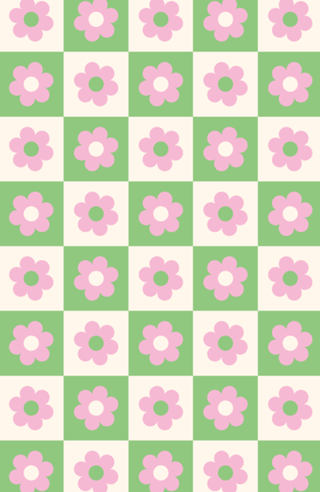 Flor Quadriculada em Verde e Rosa