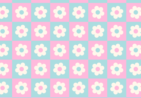 Flor Xadrez em Rosa e Azul
