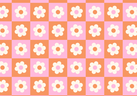Flor xadrez em Laranja e Rosa