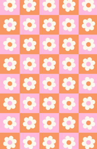 Flor xadrez em Laranja e Rosa