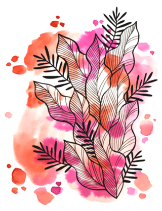 Folhagem Ben Aquarela Vermelha e Rosa