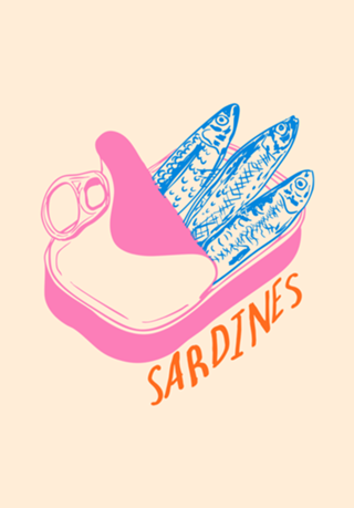 Sardinhas Retrô em Tons Pastel na Lata Aberta