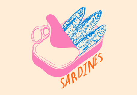 Sardinhas Retrô em Tons Pastel na Lata Aberta