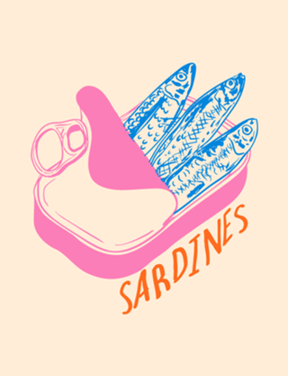 Sardinhas Retrô em Tons Pastel na Lata Aberta