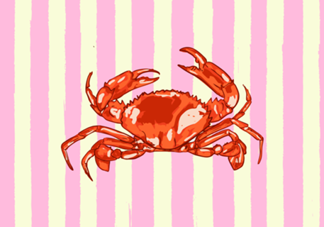 Caranguejo Trendy Listras Rosa Ilustração Costeira