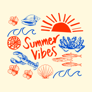 Verão Coastal Doodle Mariscos e Pôr do Sol