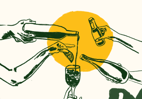 Ilustração Brinde de Coquetéis ao Pôr do Sol
