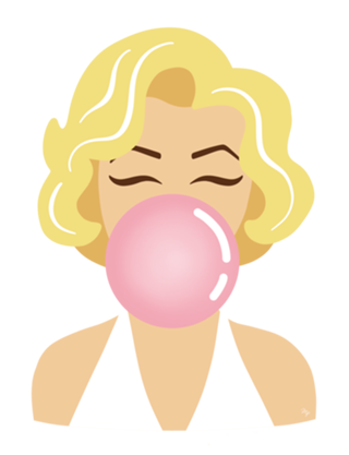 Retrato de Marilyn Monroe com chiclete rosa grande