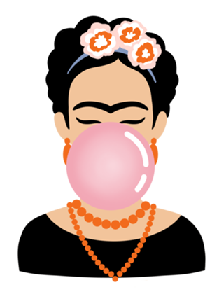 Retrato de Frida Kahlo com chiclete rosa grande