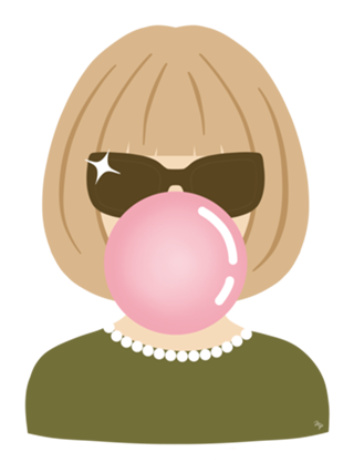 Retrato de Anna Wintour com chiclete rosa grande