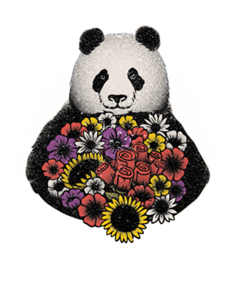 Black and White Panda With Flower