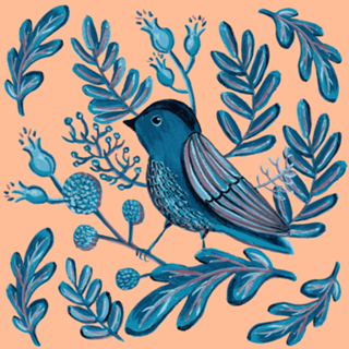 Estampa Fauna suave em guache - Pássaro Azul